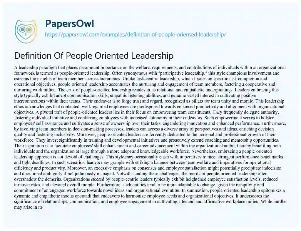 Essay on Definition of People Oriented Leadership