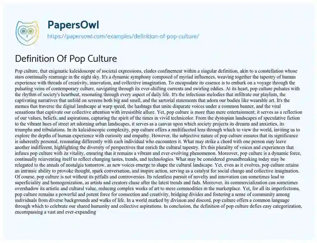 Essay on Definition of Pop Culture
