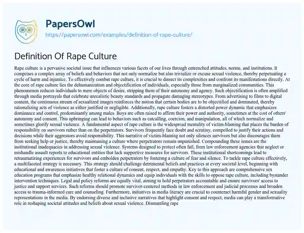 Essay on Definition of Rape Culture