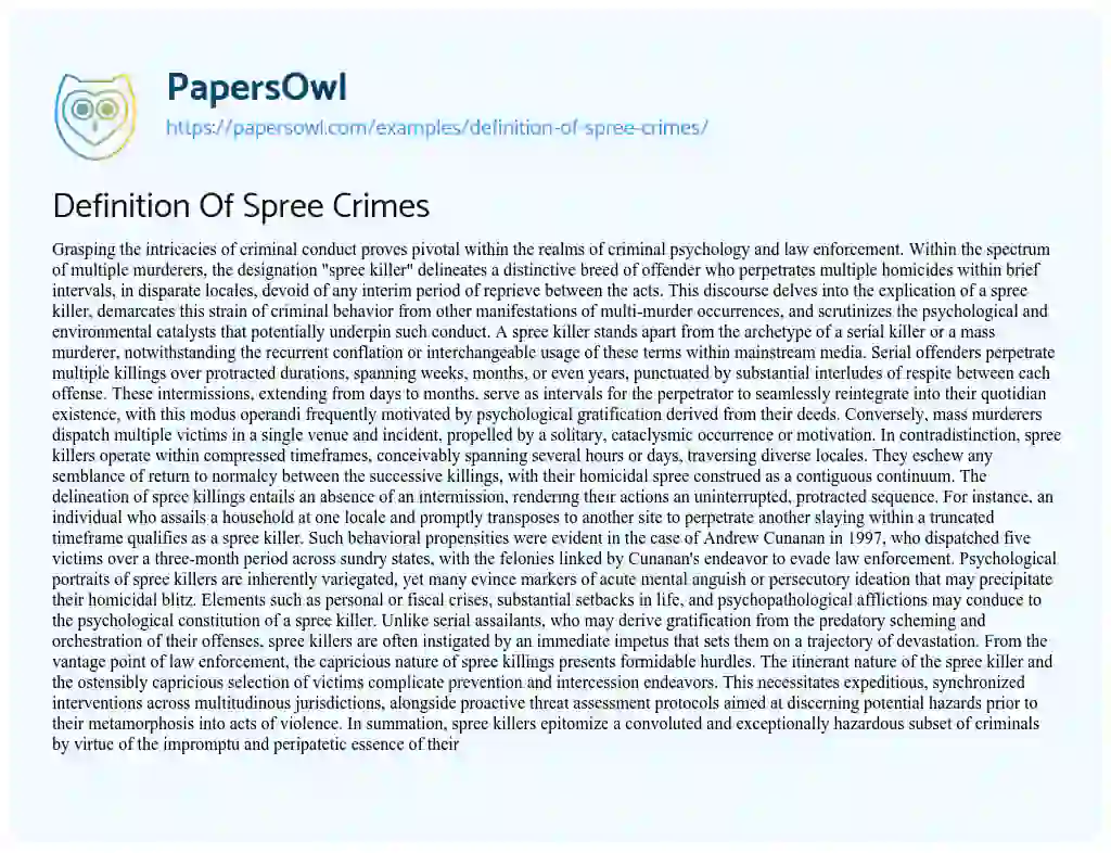 Essay on Definition of Spree Crimes