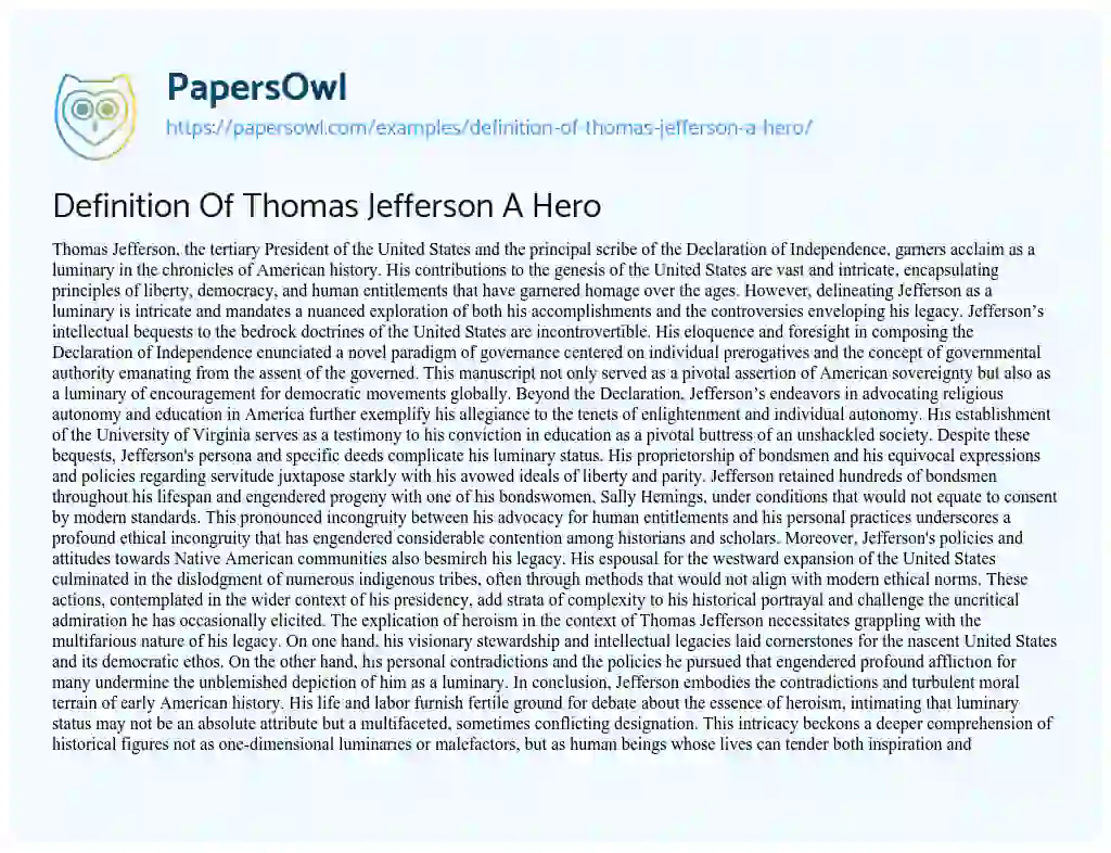 Essay on Definition of Thomas Jefferson a Hero