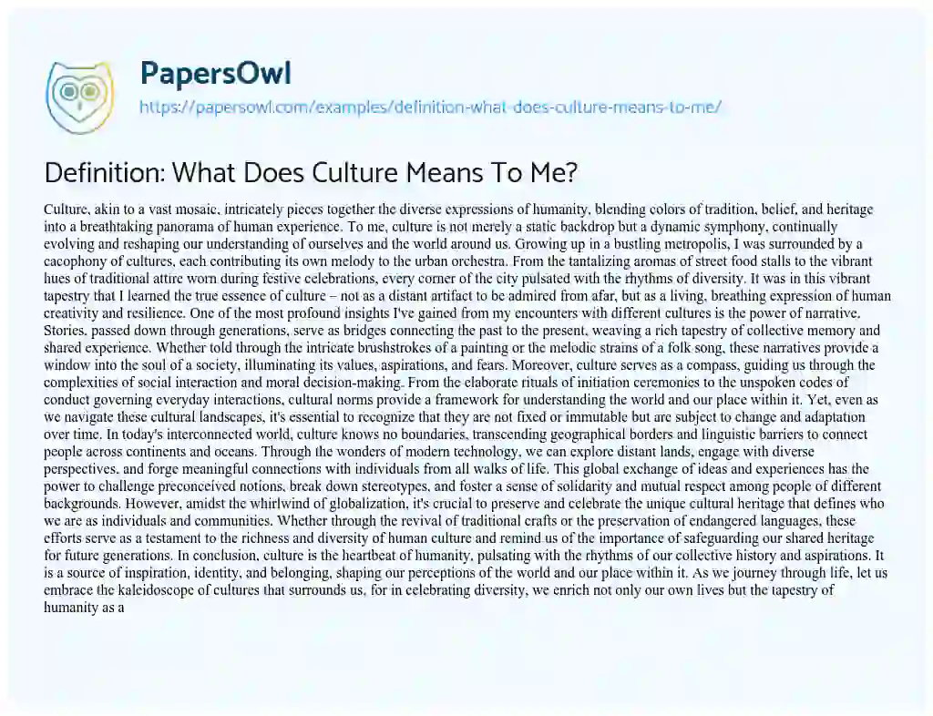 Essay on Definition: what does Culture Means to Me?