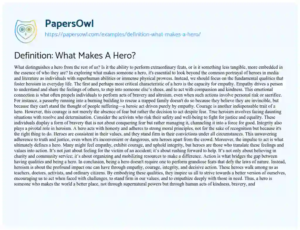 Essay on Definition: what Makes a Hero?
