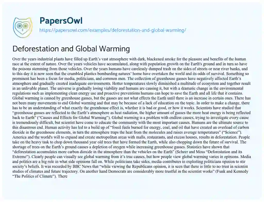 Essay on Deforestation and Global Warming