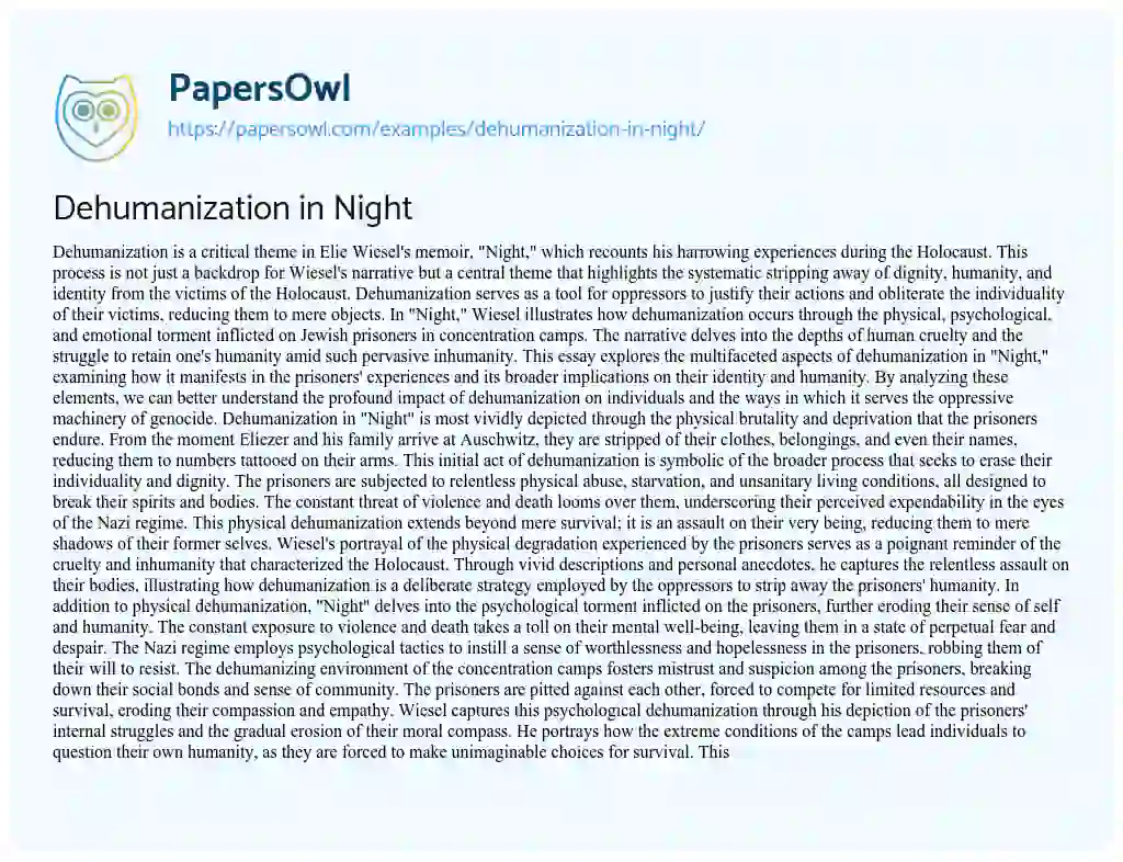 Essay on Dehumanization in Night
