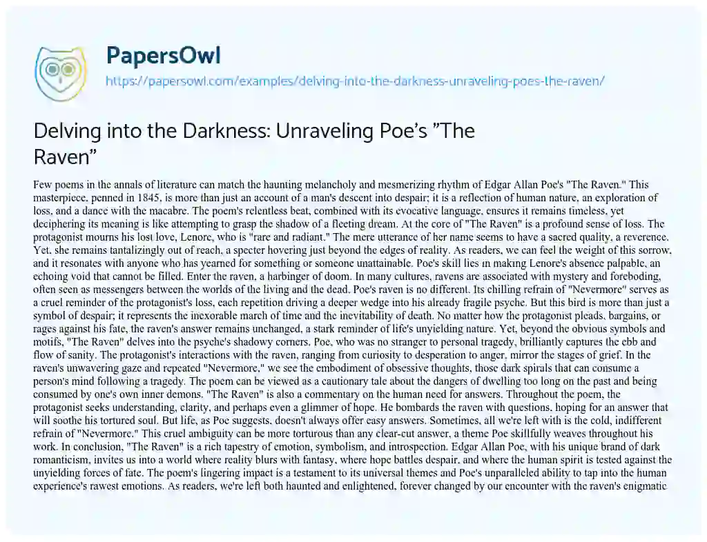 Essay on Delving into the Darkness: Unraveling Poe’s “The Raven”