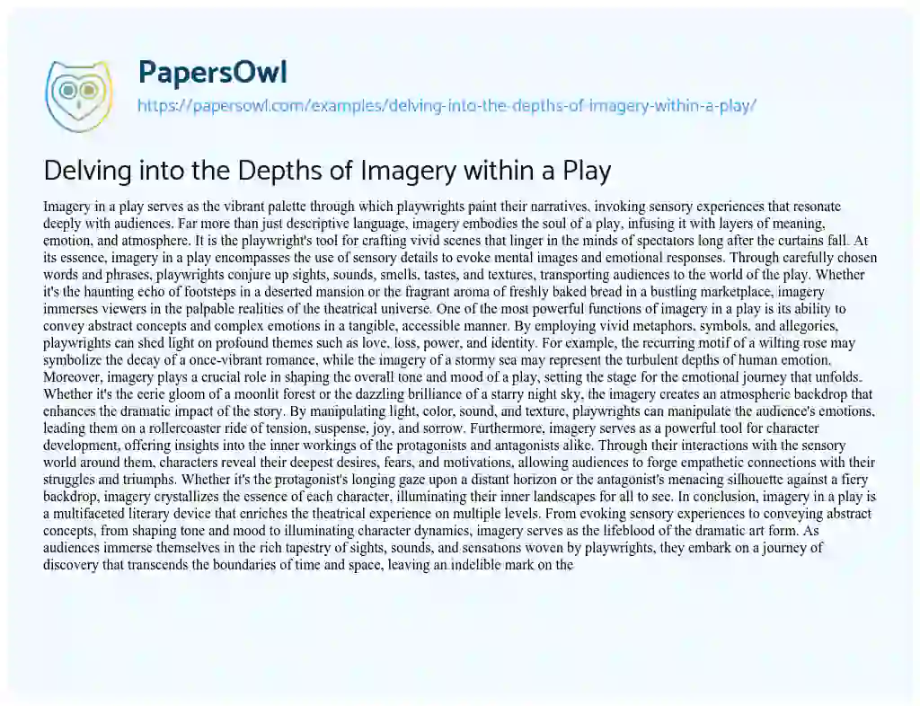 Essay on Delving into the Depths of Imagery Within a Play