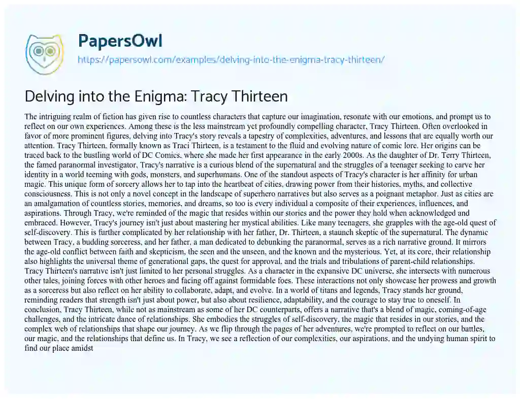 Essay on Delving into the Enigma: Tracy Thirteen