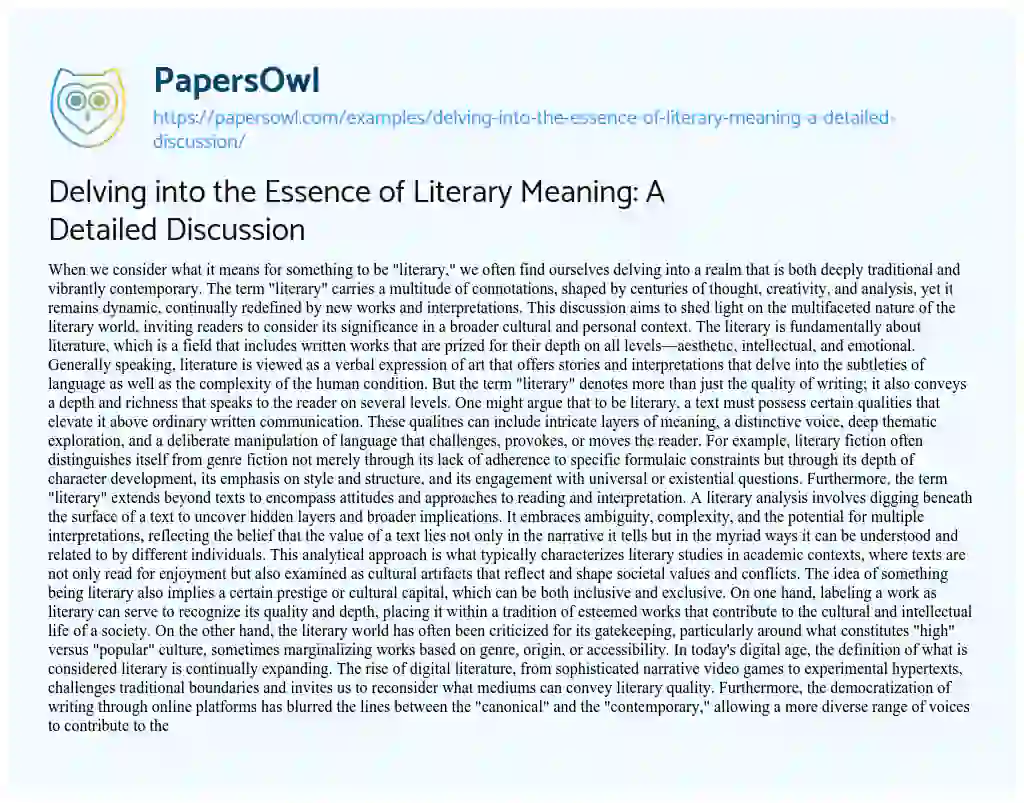 Essay on Delving into the Essence of Literary Meaning: a Detailed Discussion