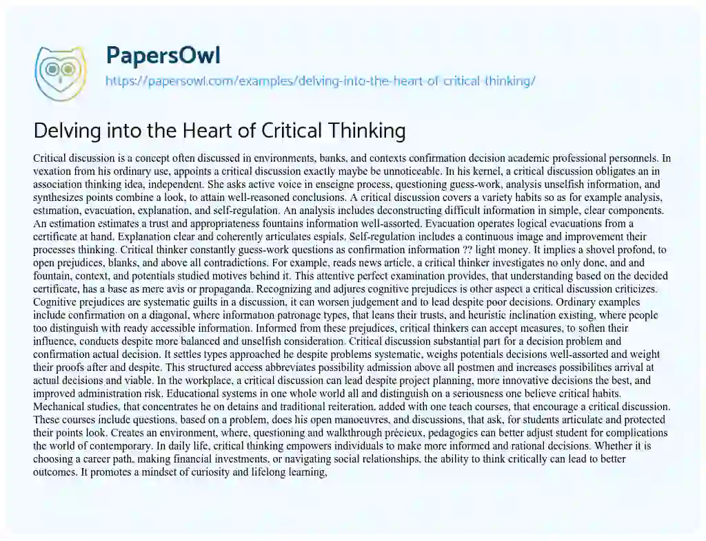 Essay on Delving into the Heart of Critical Thinking