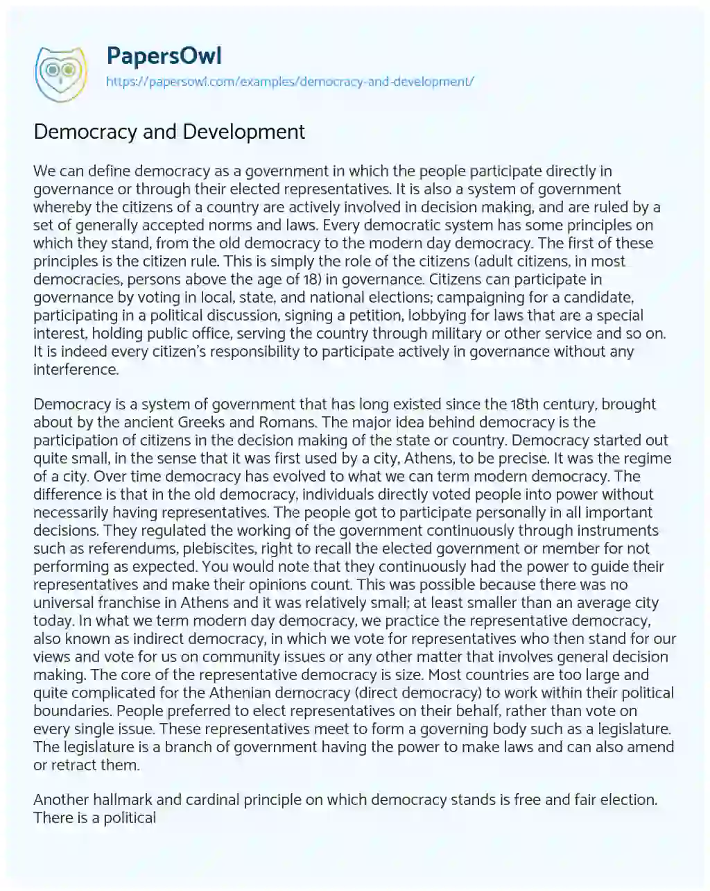 Essay on Democracy and Development