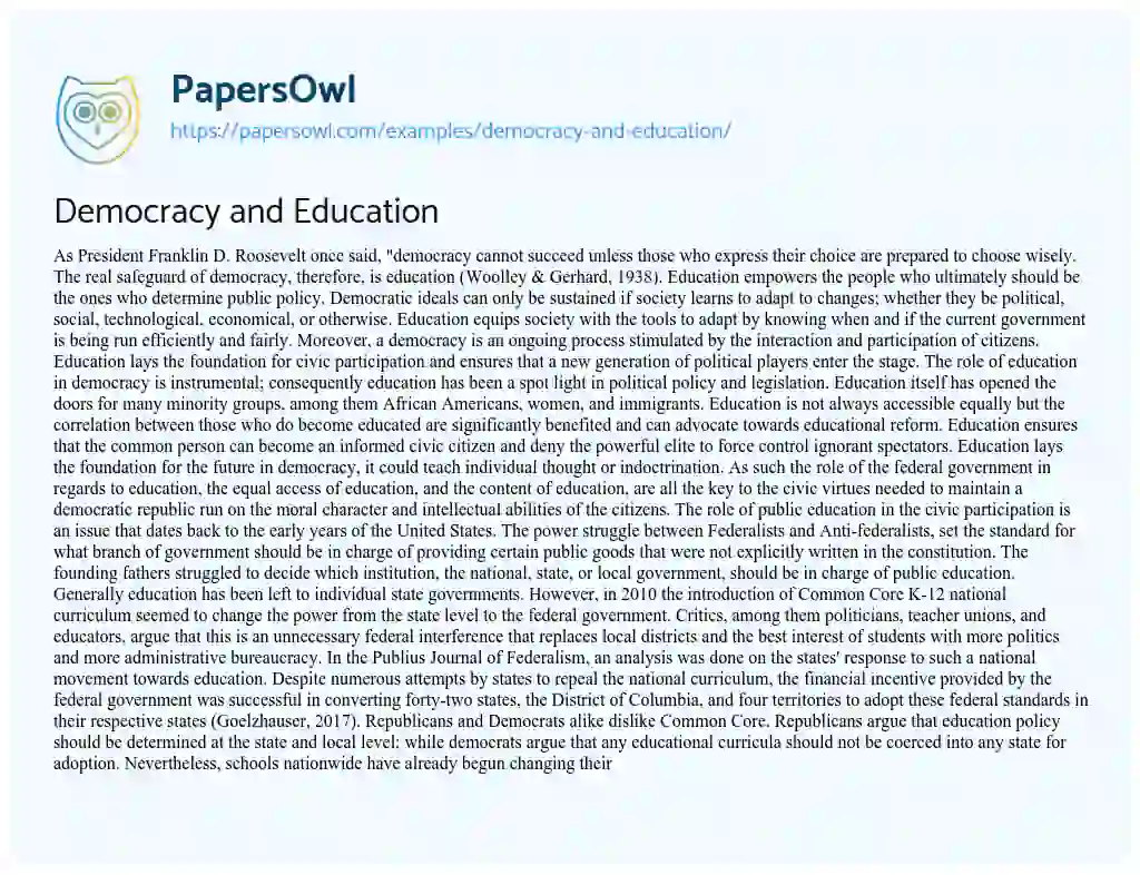 Essay on Democracy and Education