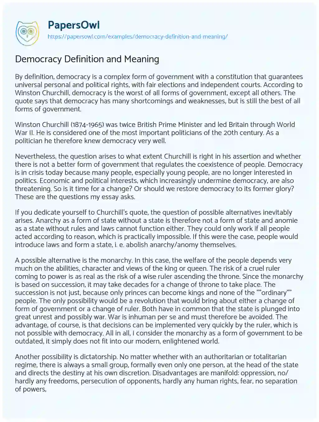 Essay on Democracy Definition and Meaning