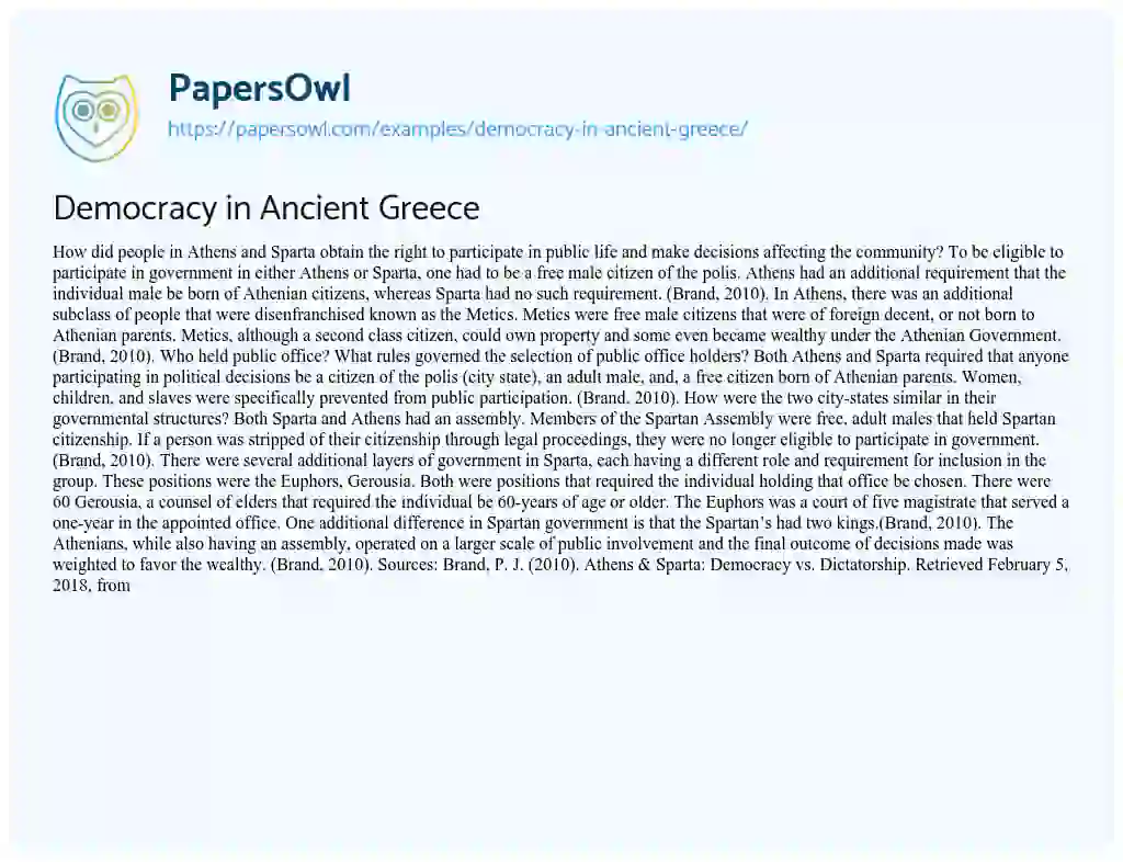 Essay on Democracy in Ancient Greece