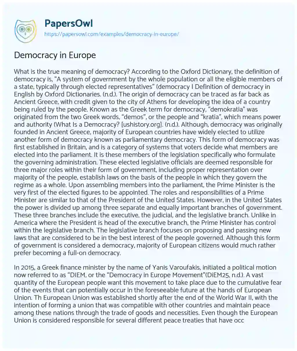 Essay on Democracy in Europe