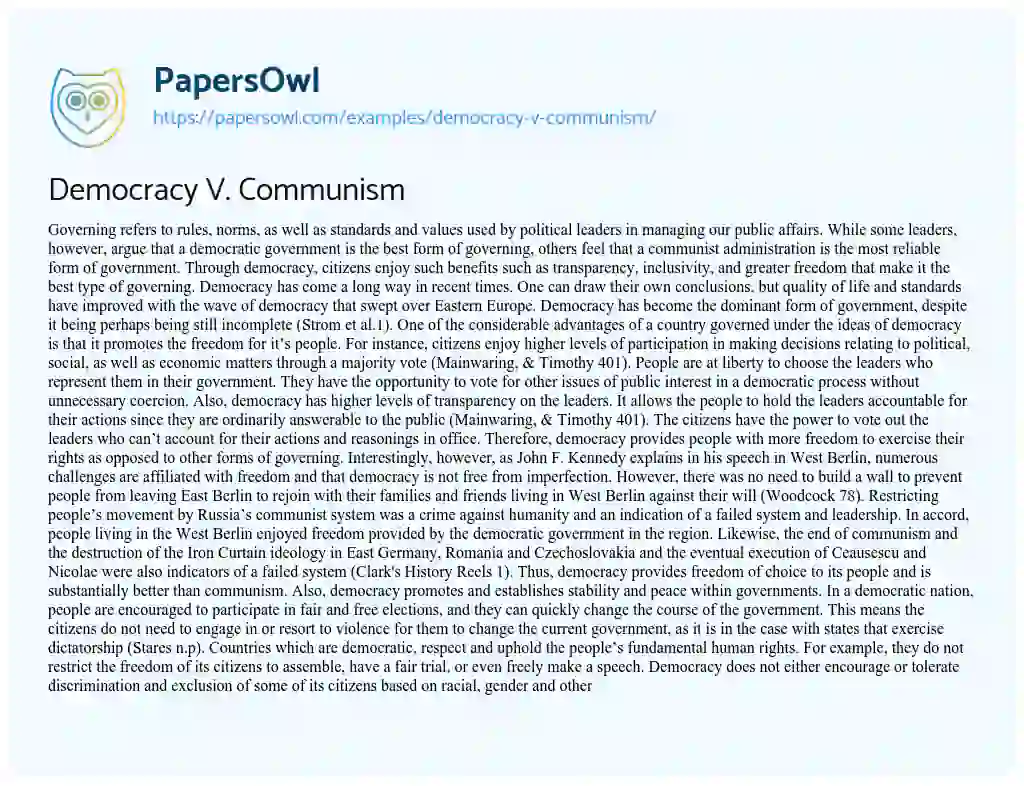 Essay on Democracy V. Communism