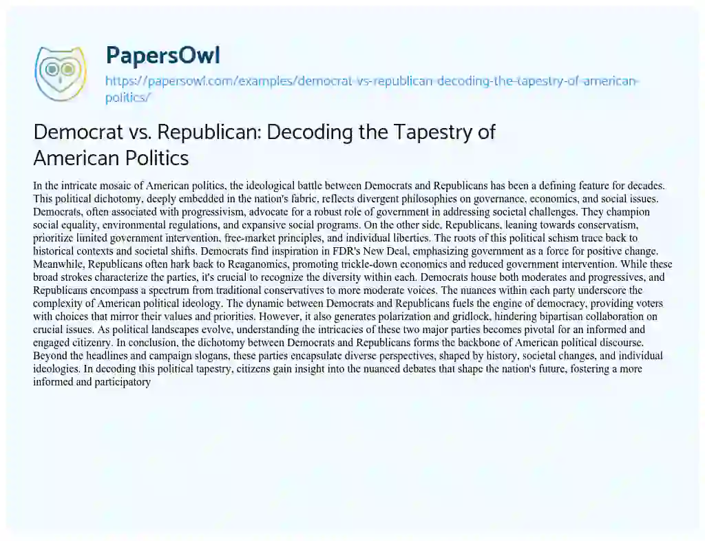 Essay on Democrat vs. Republican: Decoding the Tapestry of American Politics