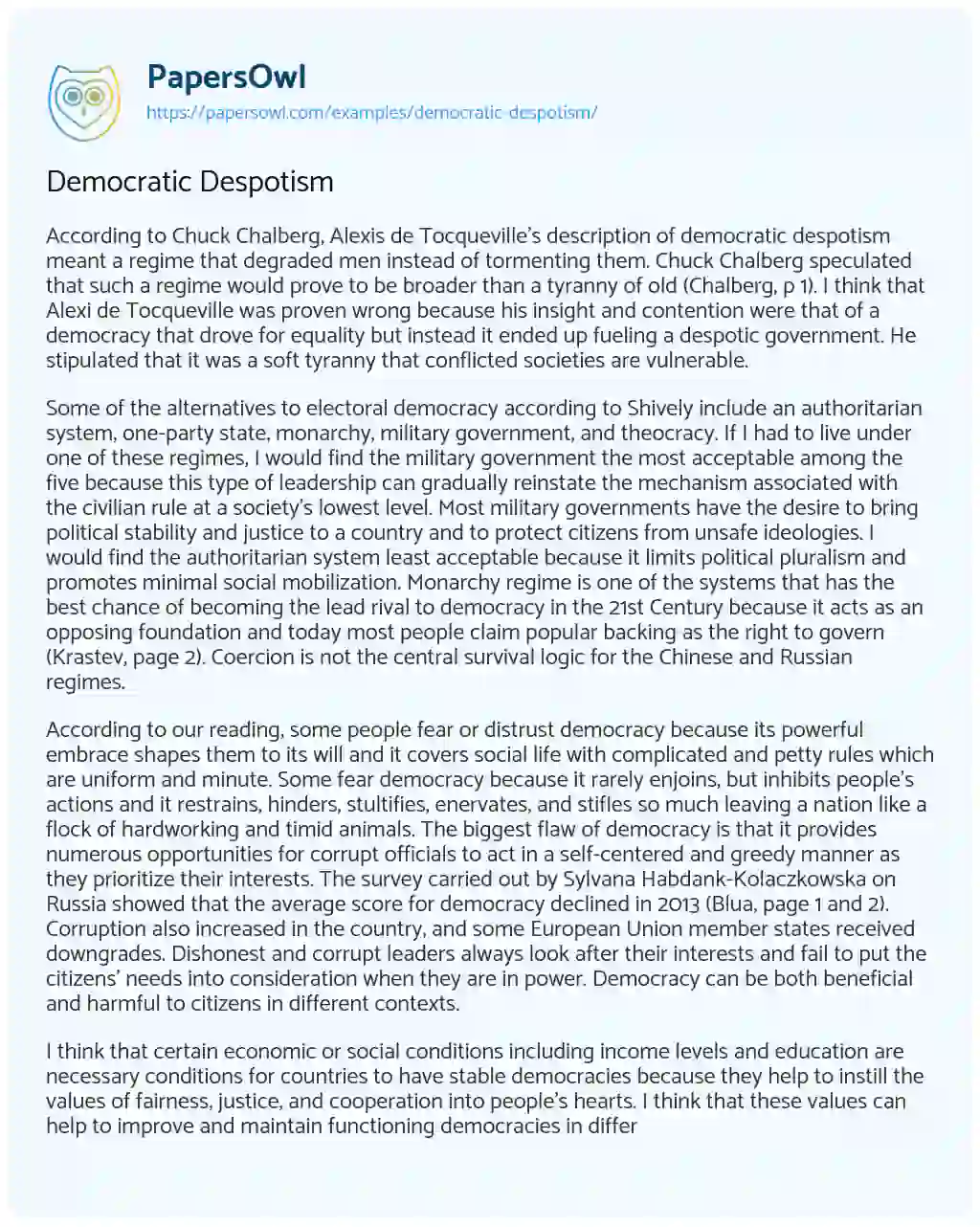 Democratic Despotism essay