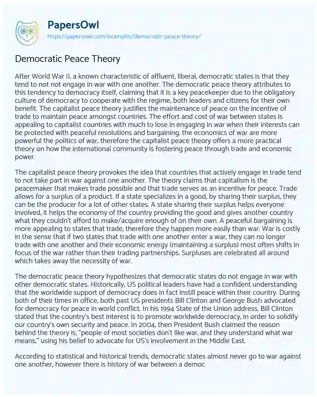 Essay on Democratic Peace Theory