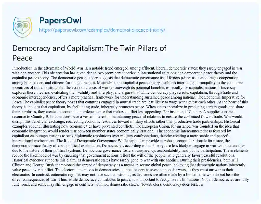 Essay on Democratic Peace Theory