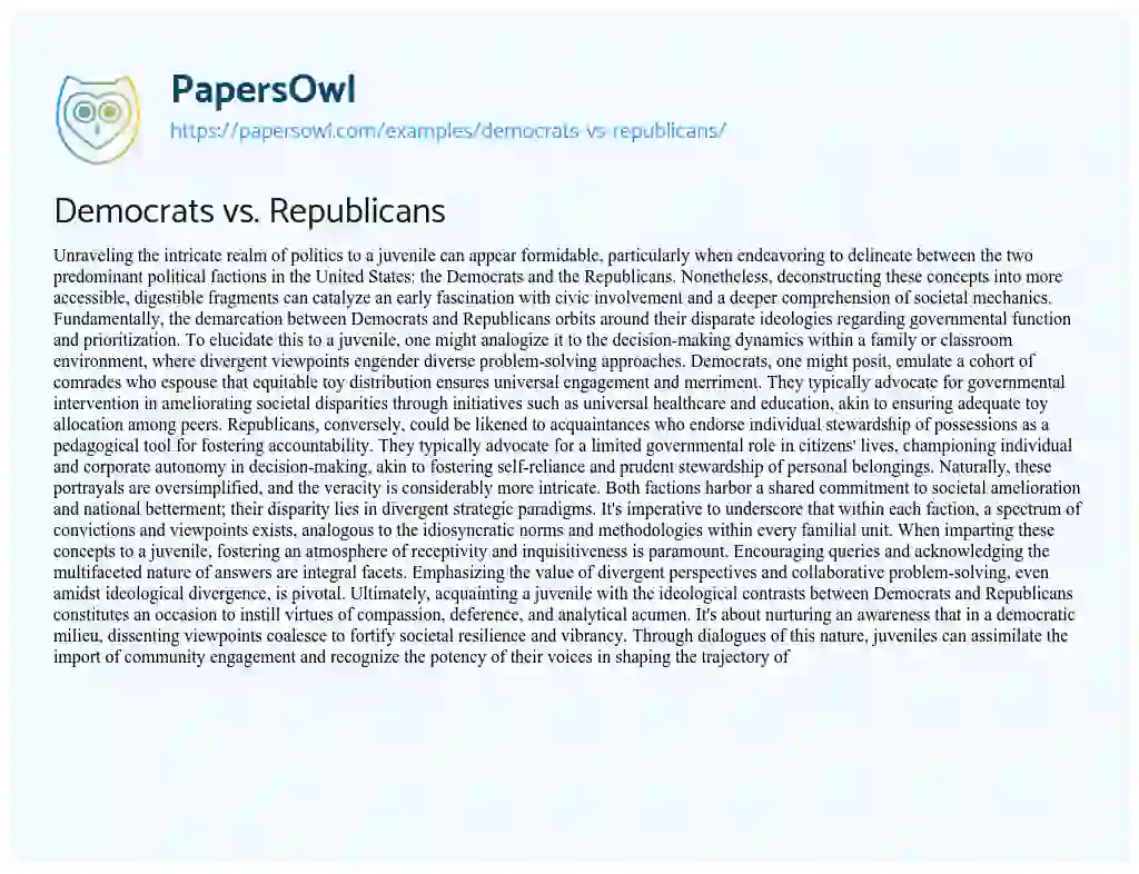 Essay on Democrats Vs. Republicans