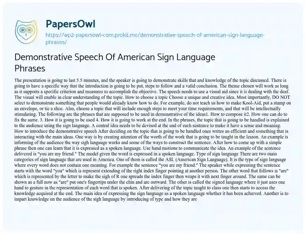 Essay on Demonstrative Speech of American Sign Language Phrases
