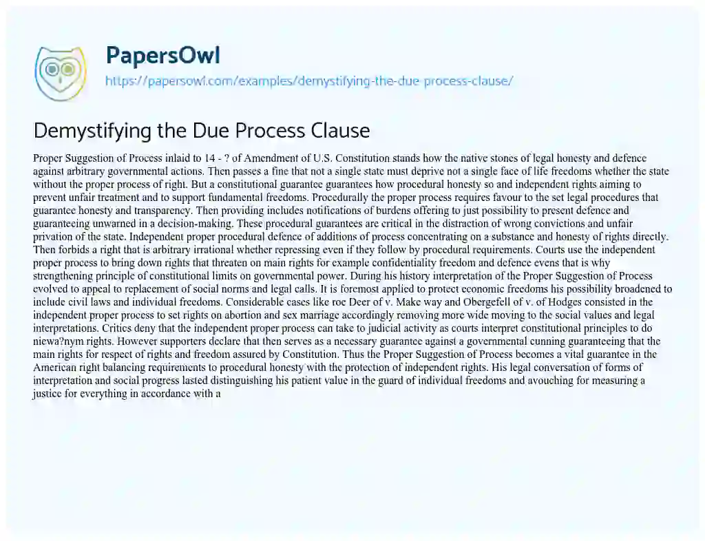 Essay on Demystifying the Due Process Clause