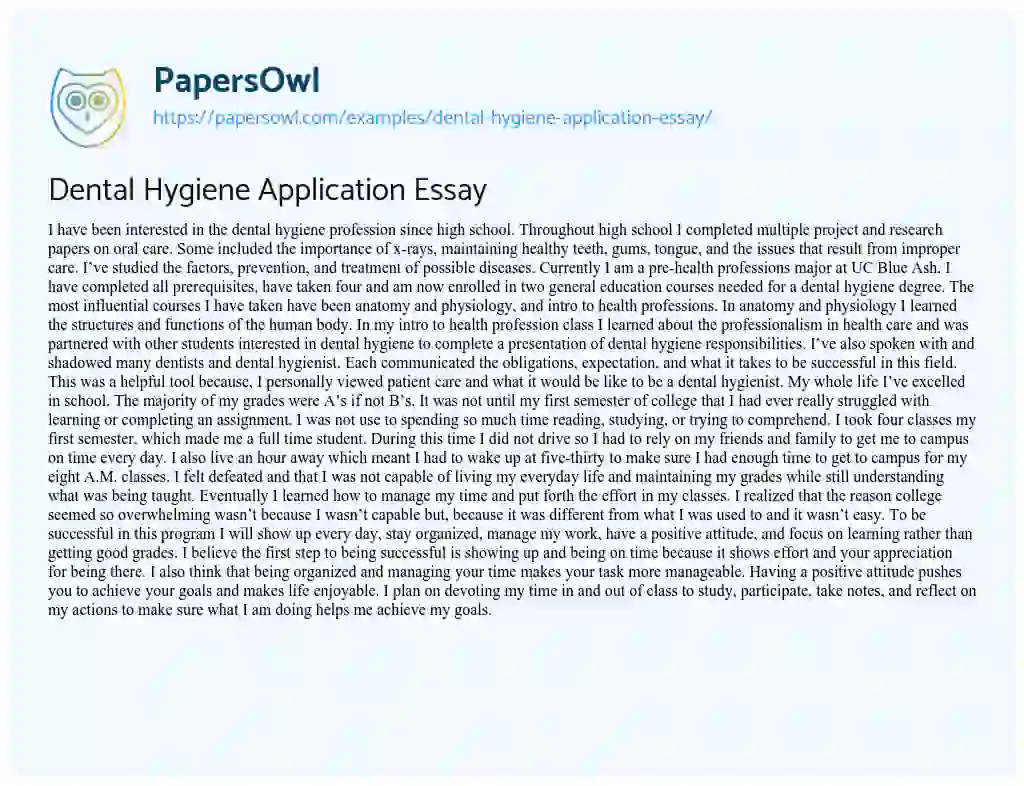 Essay on Dental Hygiene Application Essay