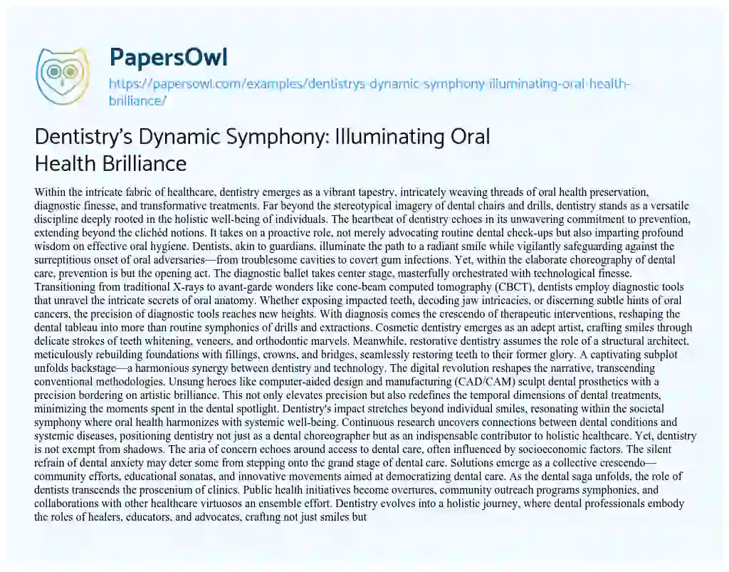 Essay on Dentistry’s Dynamic Symphony: Illuminating Oral Health Brilliance