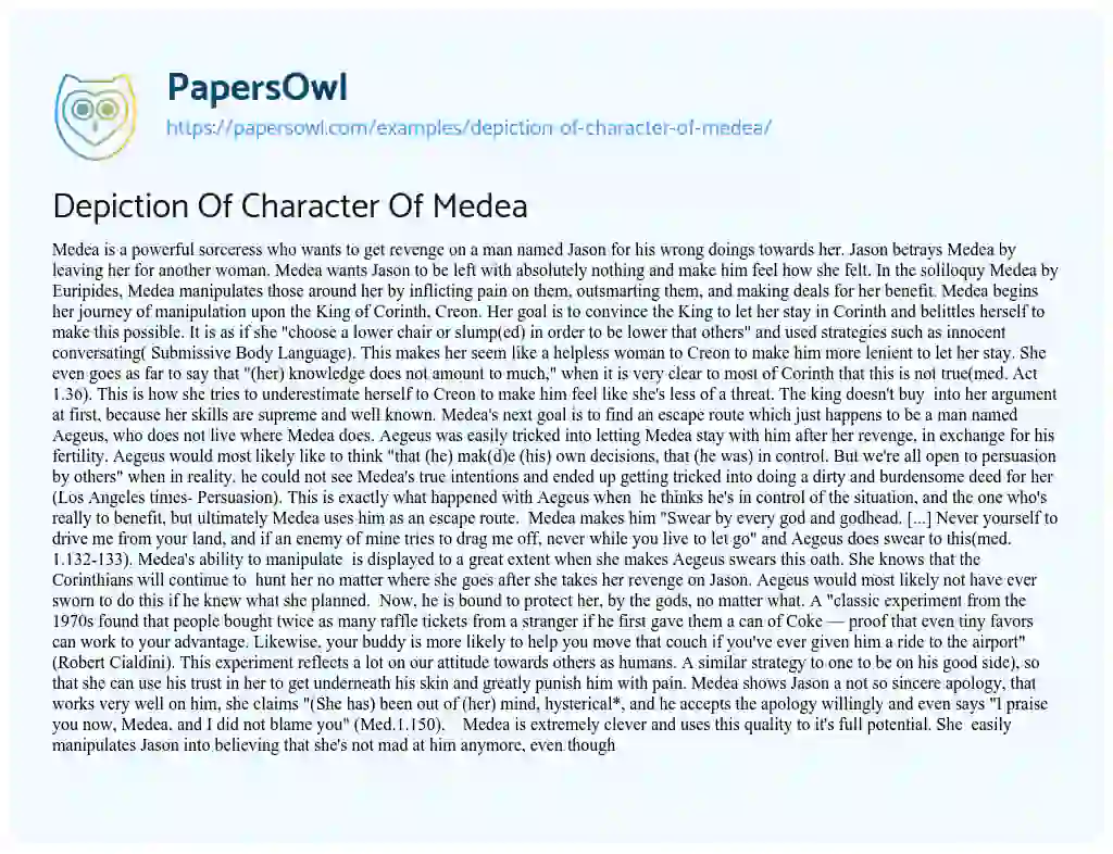 Essay on Depiction of Character of Medea
