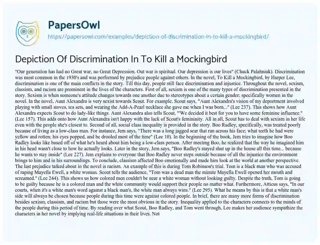 Depiction of Discrimination in to Kill a Mockingbird essay