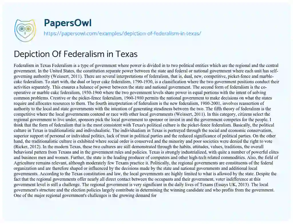 Depiction of Federalism in Texas essay