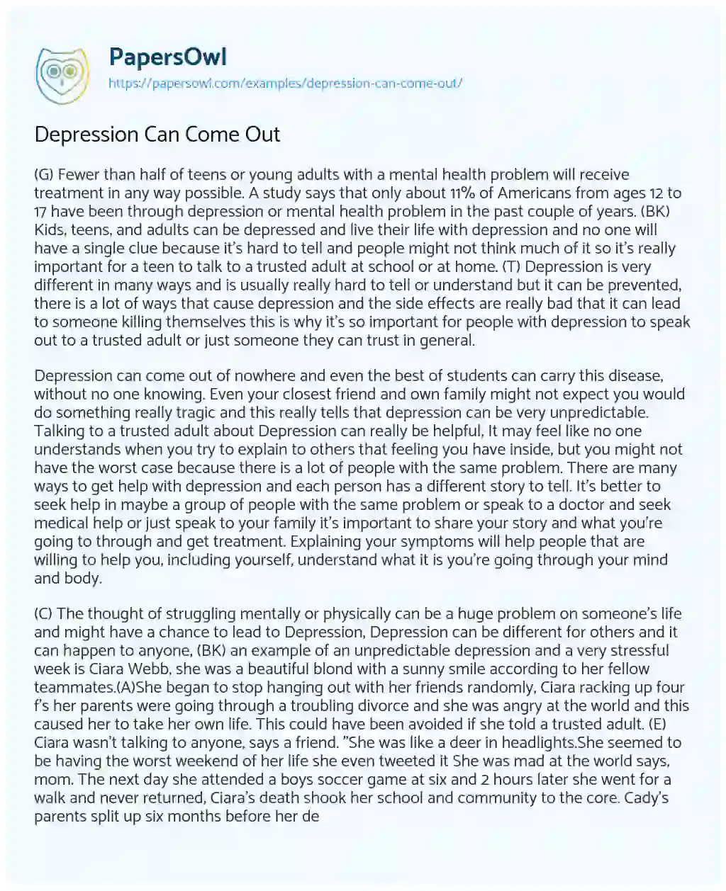 Depression Can Come out Depression Can Come out essay