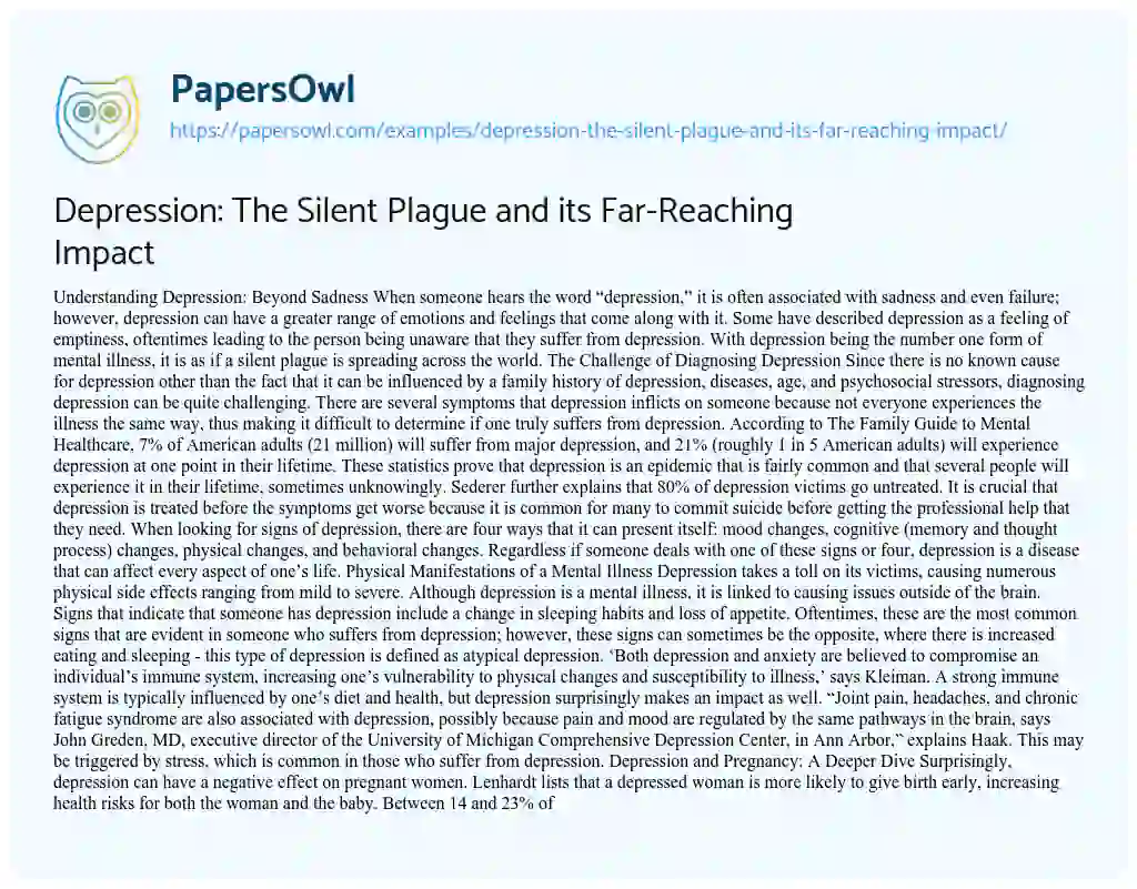 Depression: The Silent Plague and its Far-Reaching Impact - Free Essay ...