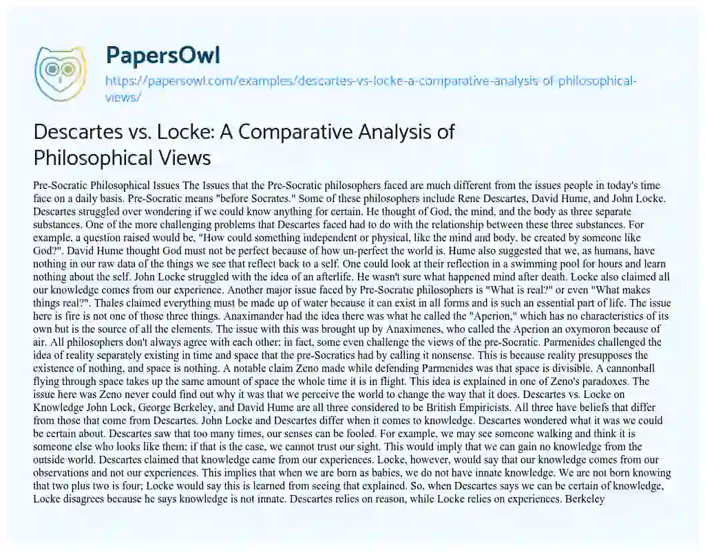 Descartes vs. Locke: A Comparative Analysis of Philosophical Views ...