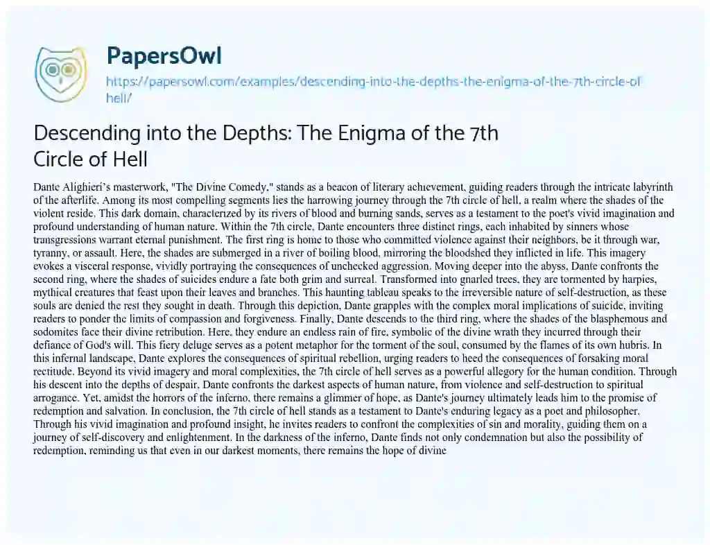 Essay on Descending into the Depths: the Enigma of the 7th Circle of Hell