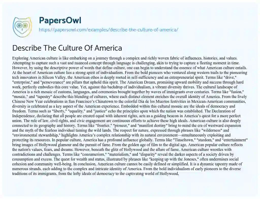 Essay on Describe the Culture of America