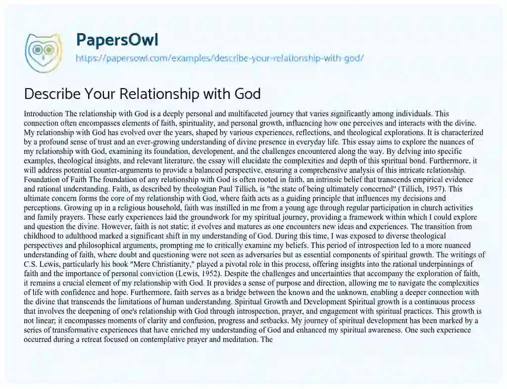 Essay on Describe Your Relationship with God