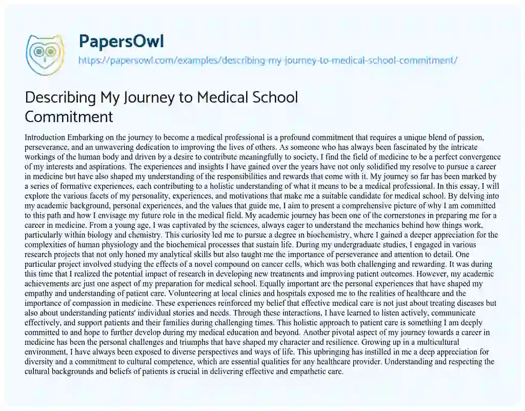 Essay on Describing My Journey to Medical School Commitment