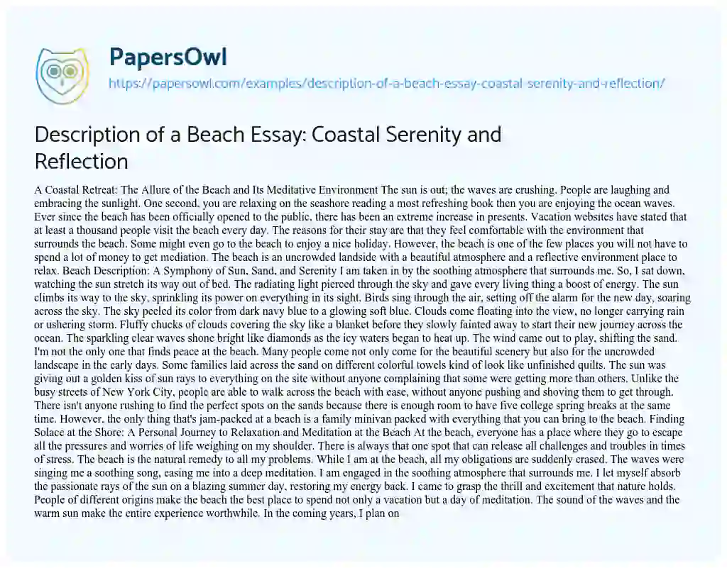 Essay on Description of a Beach Essay: Coastal Serenity and Reflection