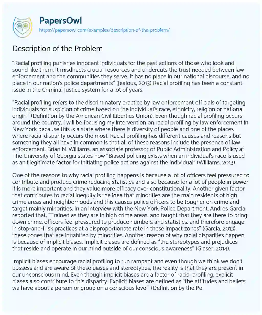Essay on Description of the Problem
