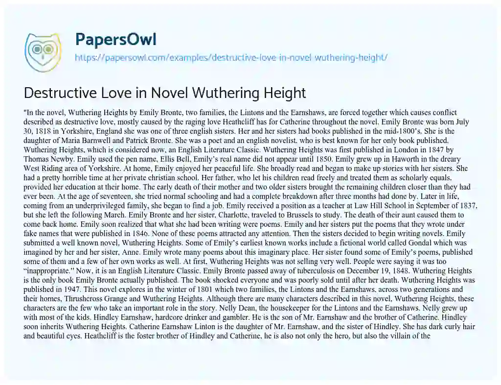 Essay on Destructive Love in Novel Wuthering Height