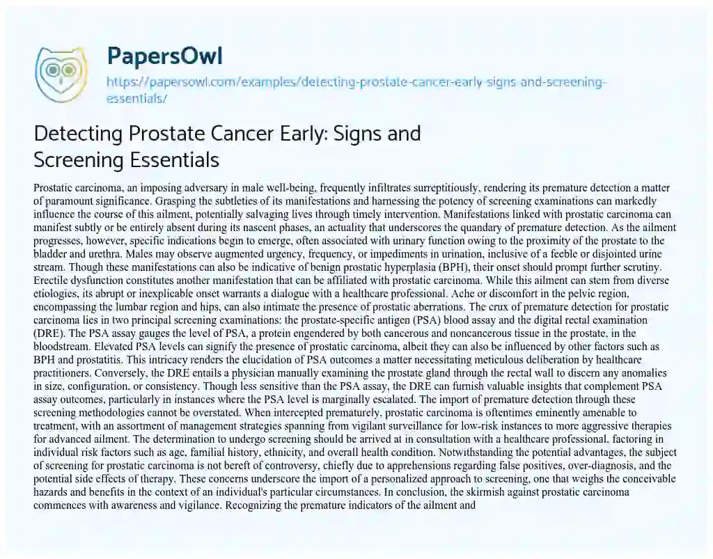 Essay on Detecting Prostate Cancer Early: Signs and Screening Essentials