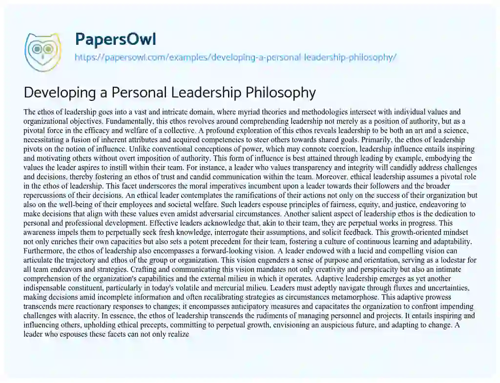 Essay on Developing a Personal Leadership Philosophy