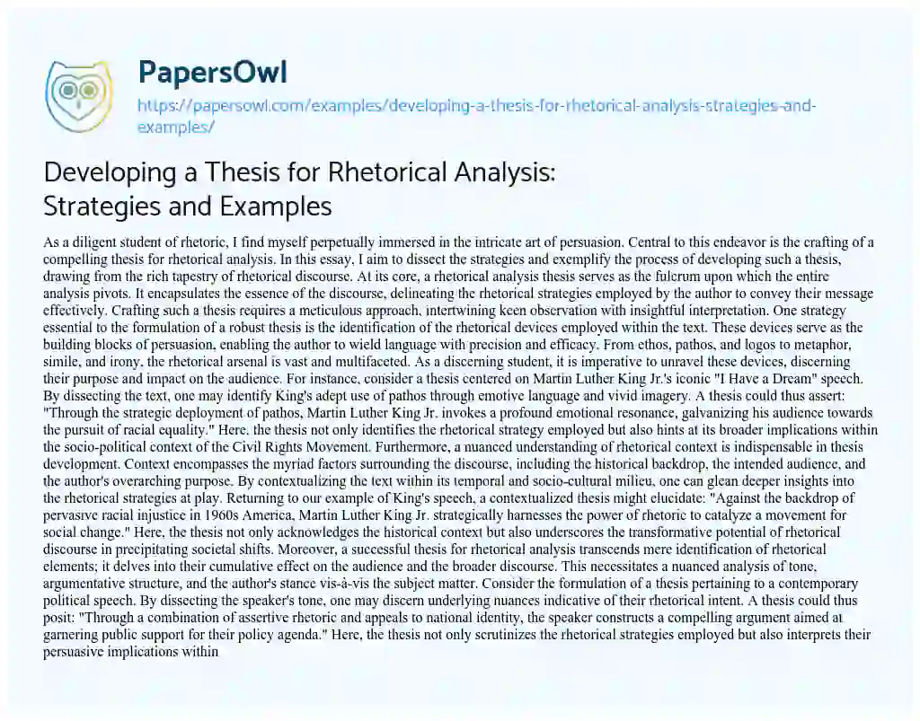 Essay on Developing a Thesis for Rhetorical Analysis: Strategies and Examples