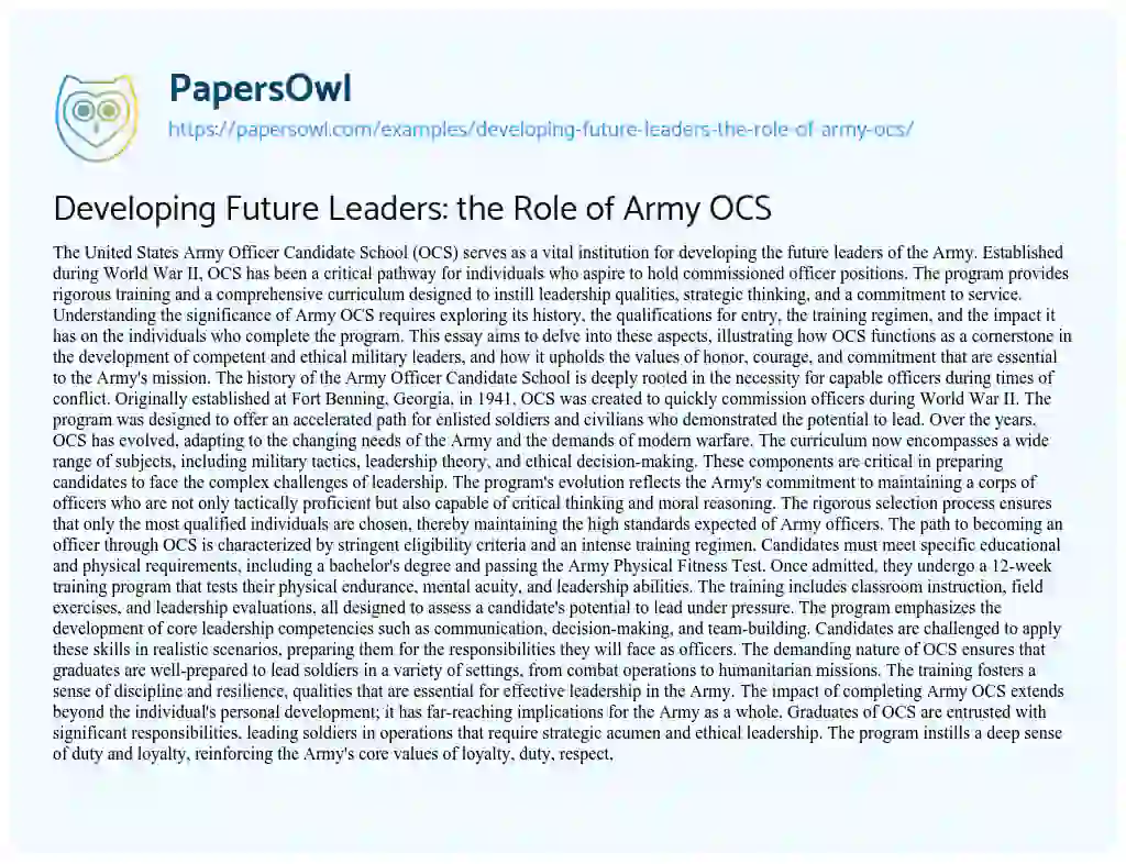 Essay on Developing Future Leaders: the Role of Army OCS