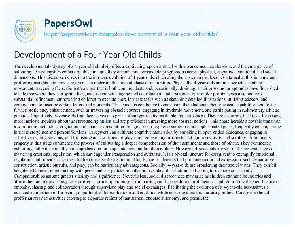 Essay on Development of a Four Year Old Childs