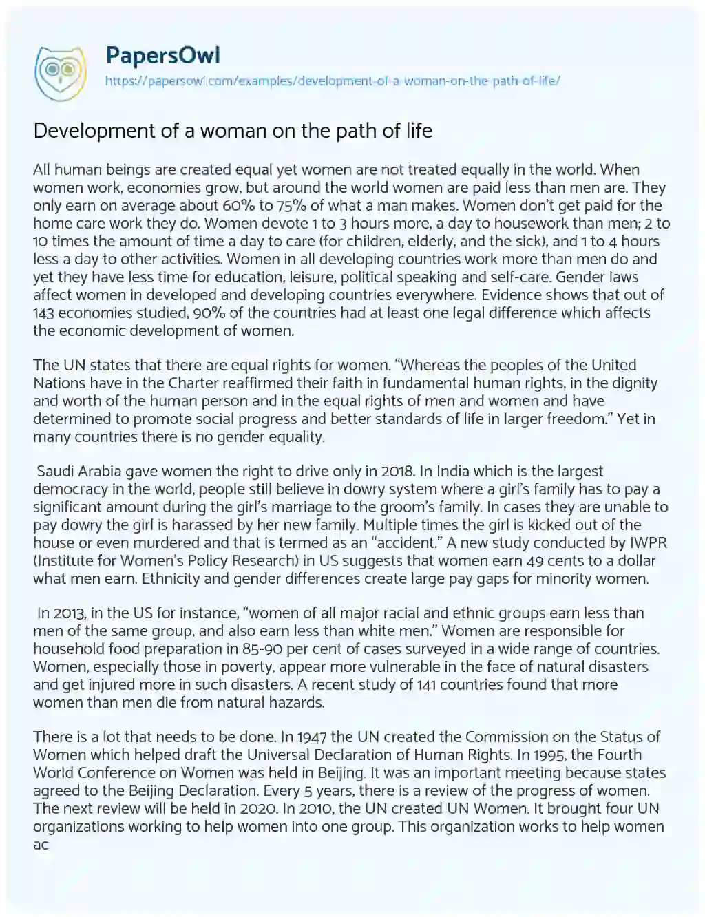 Essay on Development of a Woman on the Path of Life