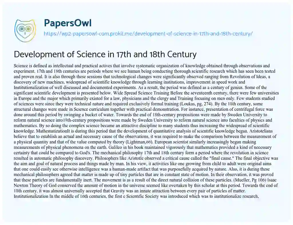 Development of Science in 17th and 18th Century essay