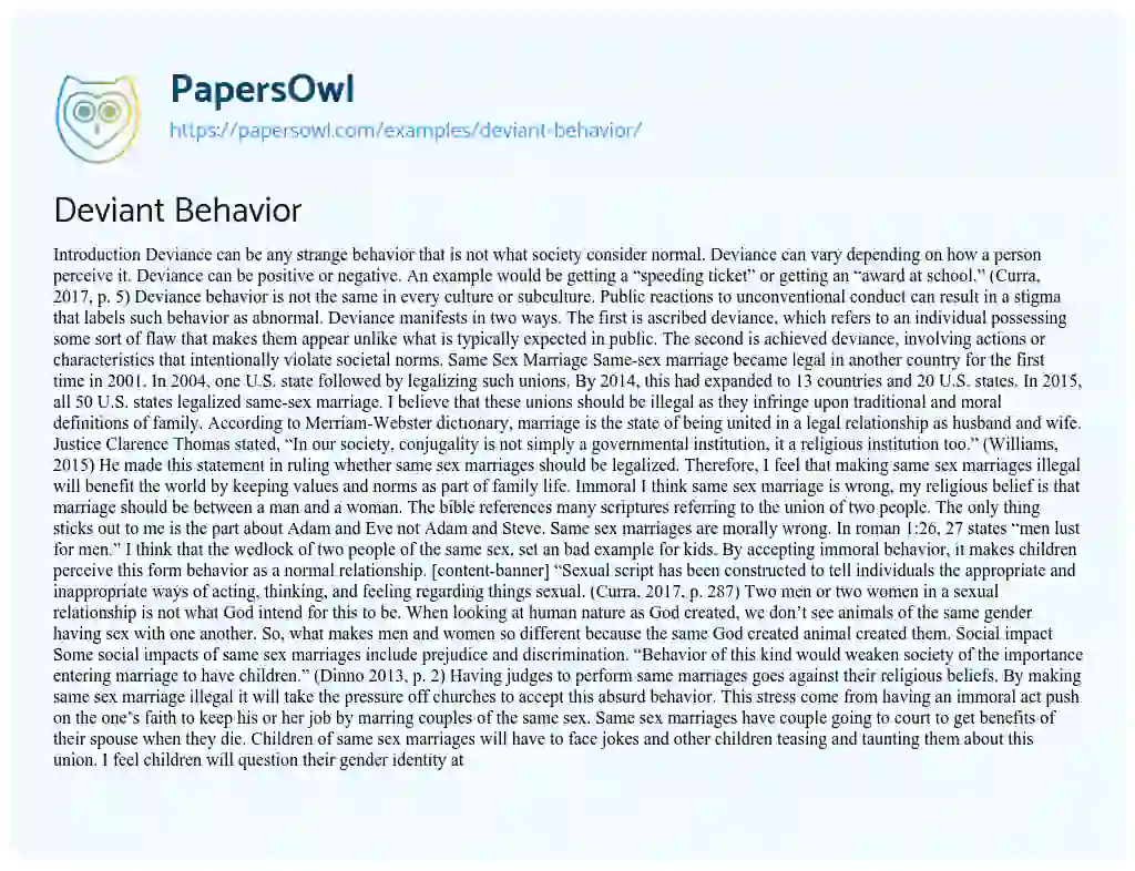 Essay on Deviant Behavior